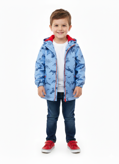 Dinosaur Print Windbreaker Faded Denim