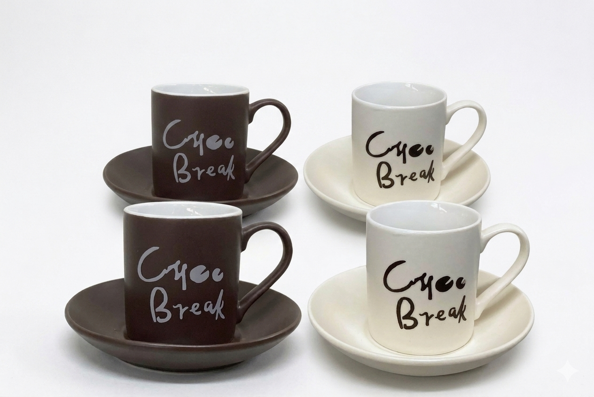 Juego de tazas y platillos Crema-Marrón, 8 piezas