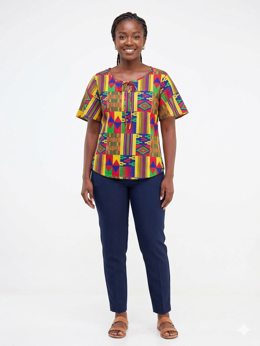 Camisa de Dama Verde-Rojo-Azul Multi - (Etnia Negra)