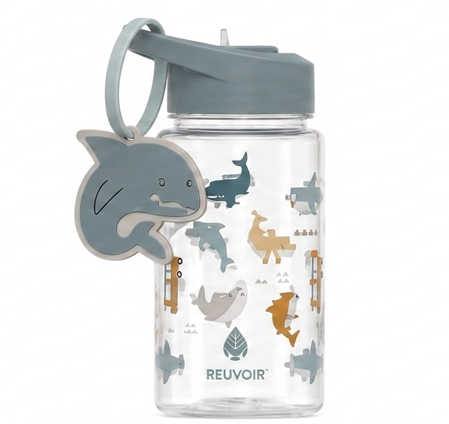 Botella de agua de 15 oz con diseño de Buddy Shark y correa multicolor