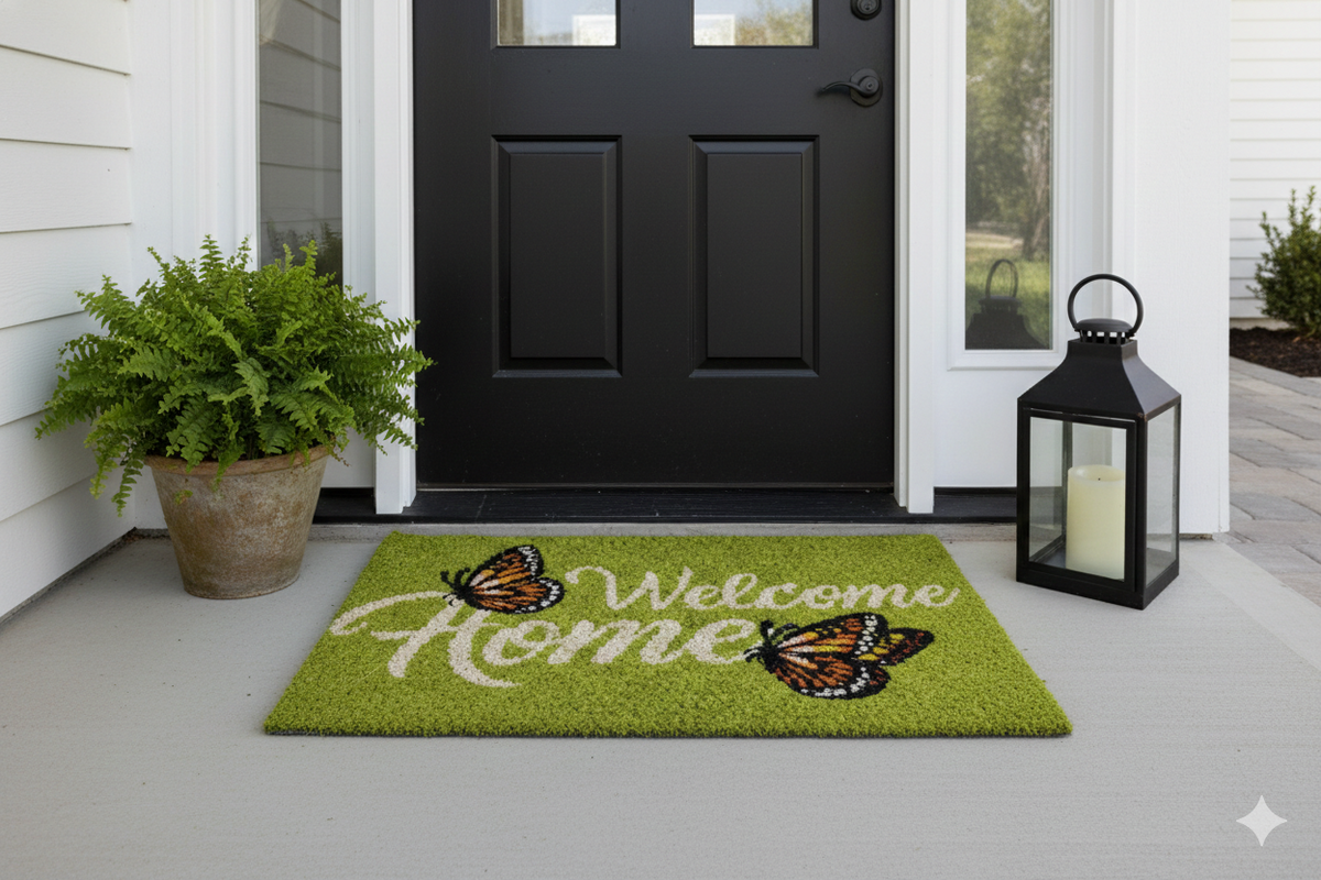 Tapete de fibra de coco estampado 18x28 Welcome Butterflies