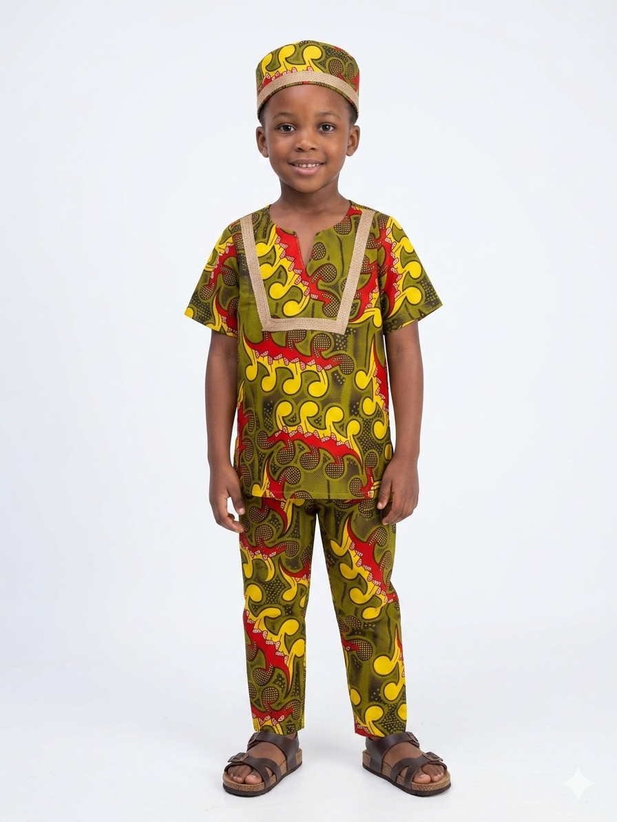 Conjunto para Niño Verde-Amarillo-Rojo (Etnia Negra)