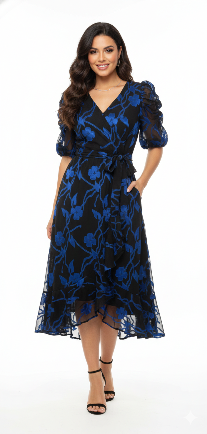 Vestido midi cruzado floral con cinturón - Kensie