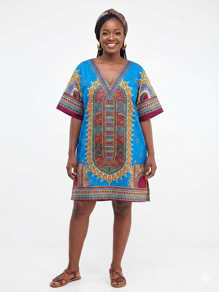 Kaftan Short Blue Print  - Etnia Negra