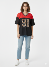 Cheetah v Neck Jersey Black