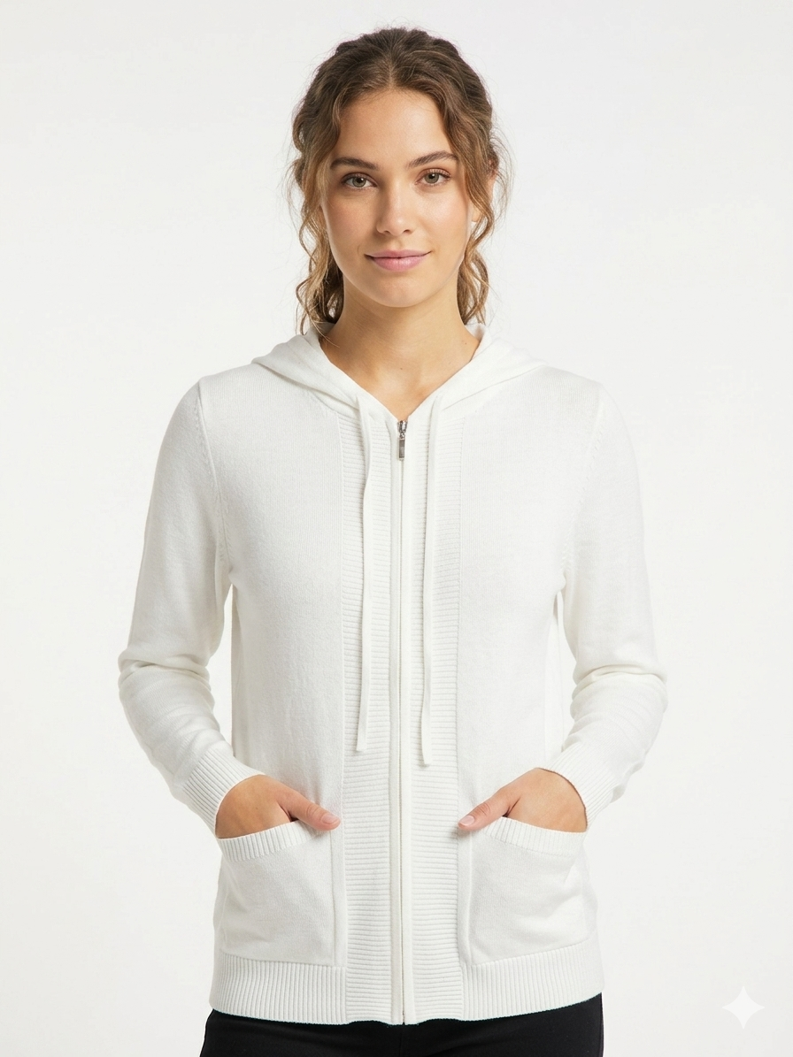 Sudadera con capucha delantera en color marfil