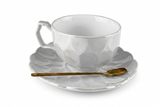 Taza con plato y cuchara grises
