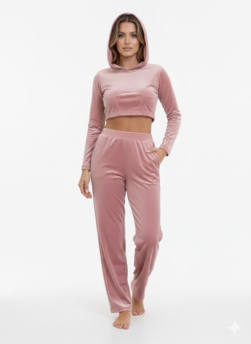 Conjunto de pantalón y sudadera de terciopelo para mujer 2 rosa - Liz & Lilli