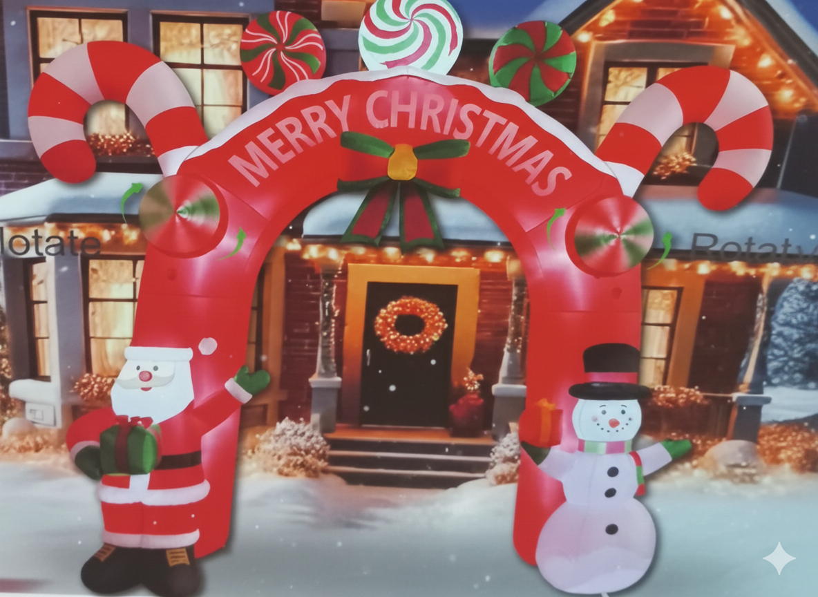 Arco de Navidad inflable de 3.3 m: Bienvenida festiva con Papá Noel y Muñeco de Nieve