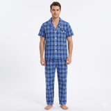 Pijama de manga corta para hombre con pantalón largo corto, azul marino claro multicolor