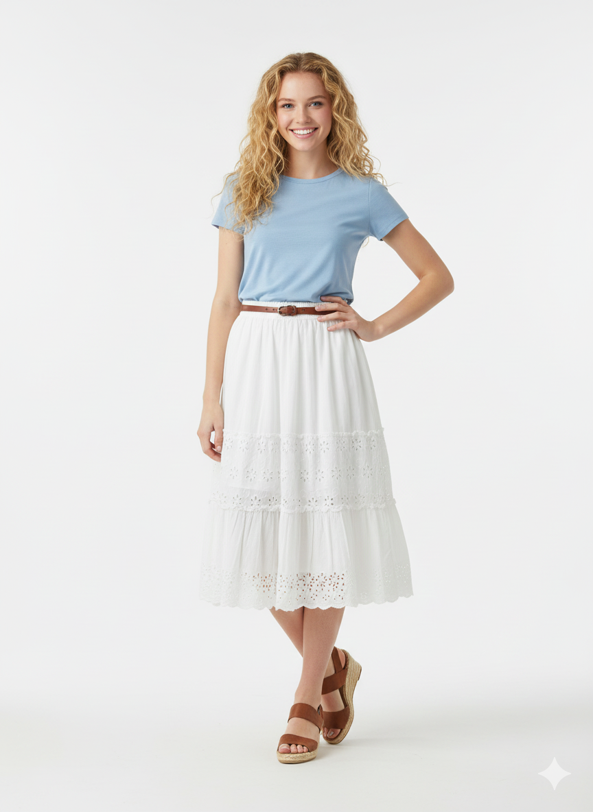 Falda de ojetes blanca