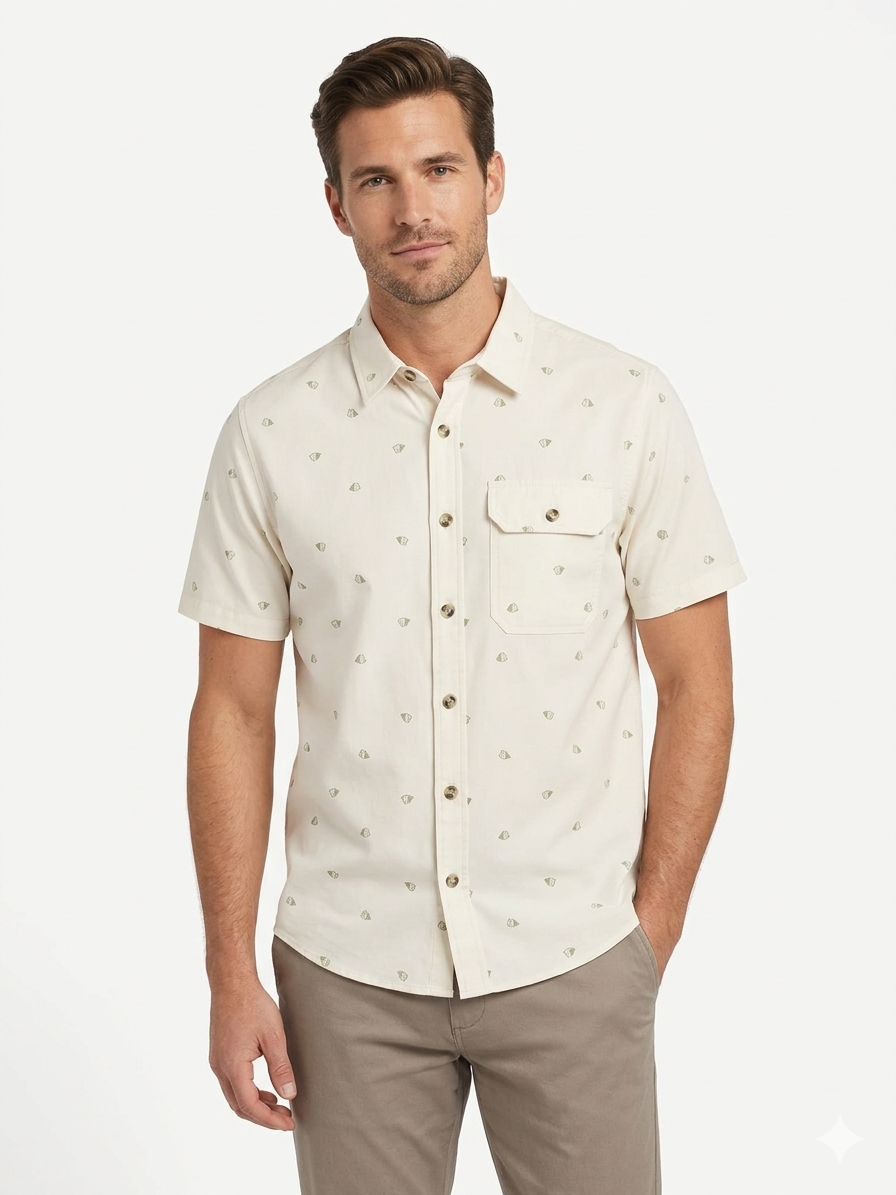 Camisa de manga larga con botones, protección UV y diseño de garza, ideal para acampar