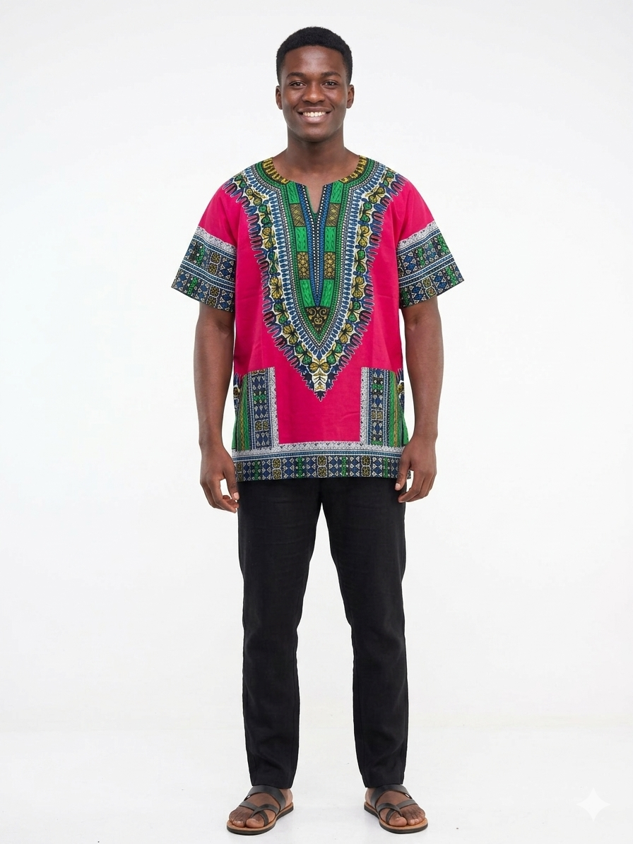 Algodón Dashiki Fucsia para Hombres - Etnia Negra