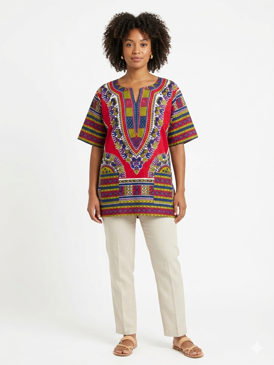 Camisa fucsia estampada de etnia negra
