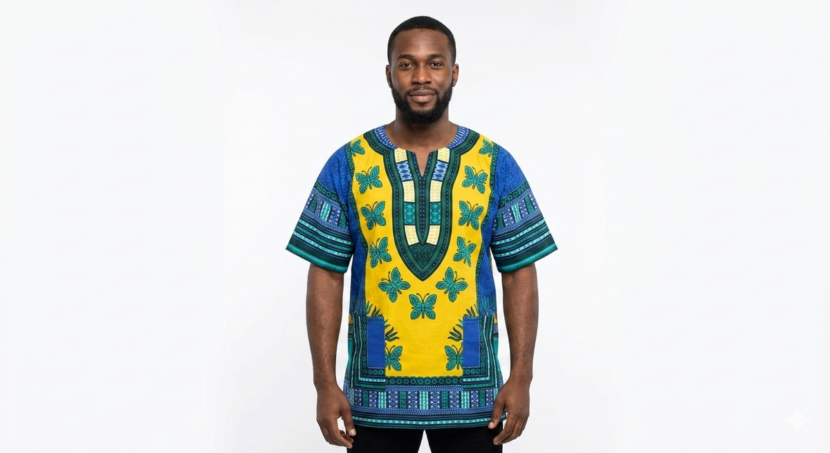 Dashiki de algodón amarillo para hombres de talla grande - Etnia Negra