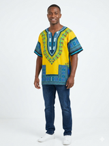 Dashiki de algodón amarillo para hombres de talla grande - Etnia Negra