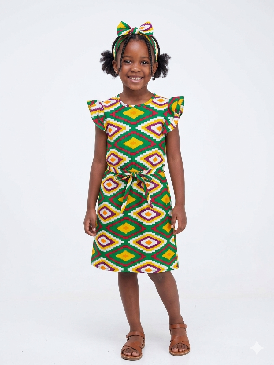 Vestido verde multicolor para niña - Etnia negra