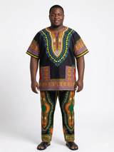 Dashiki de algodón talla grande para hombre Negro-Etnia Negra