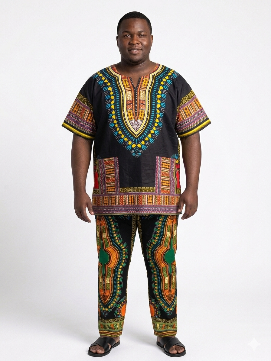 Dashiki de algodón talla grande para hombre Negro-Etnia Negra