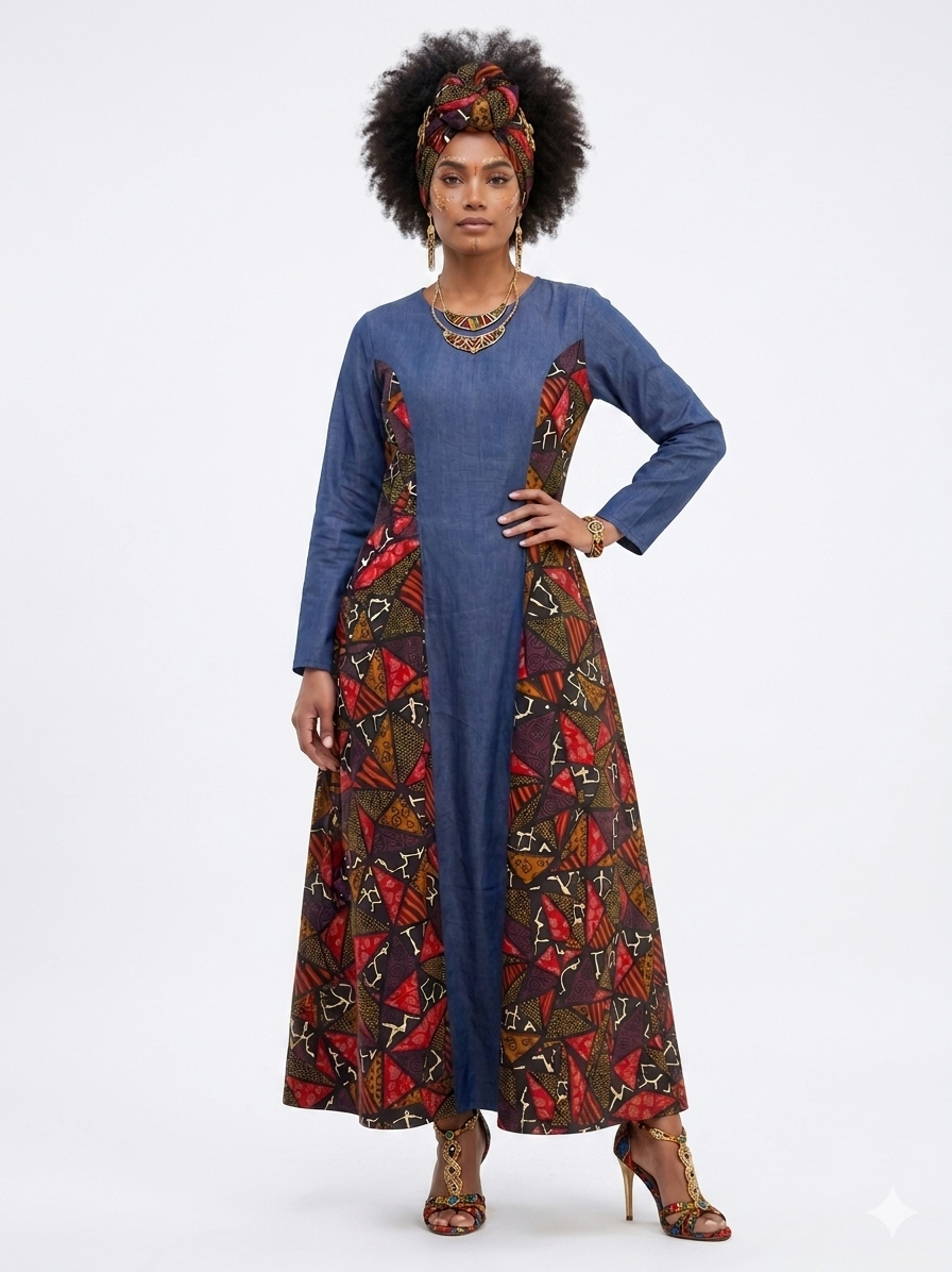 Vestido vaquero con parche estampado - Etnia Negra