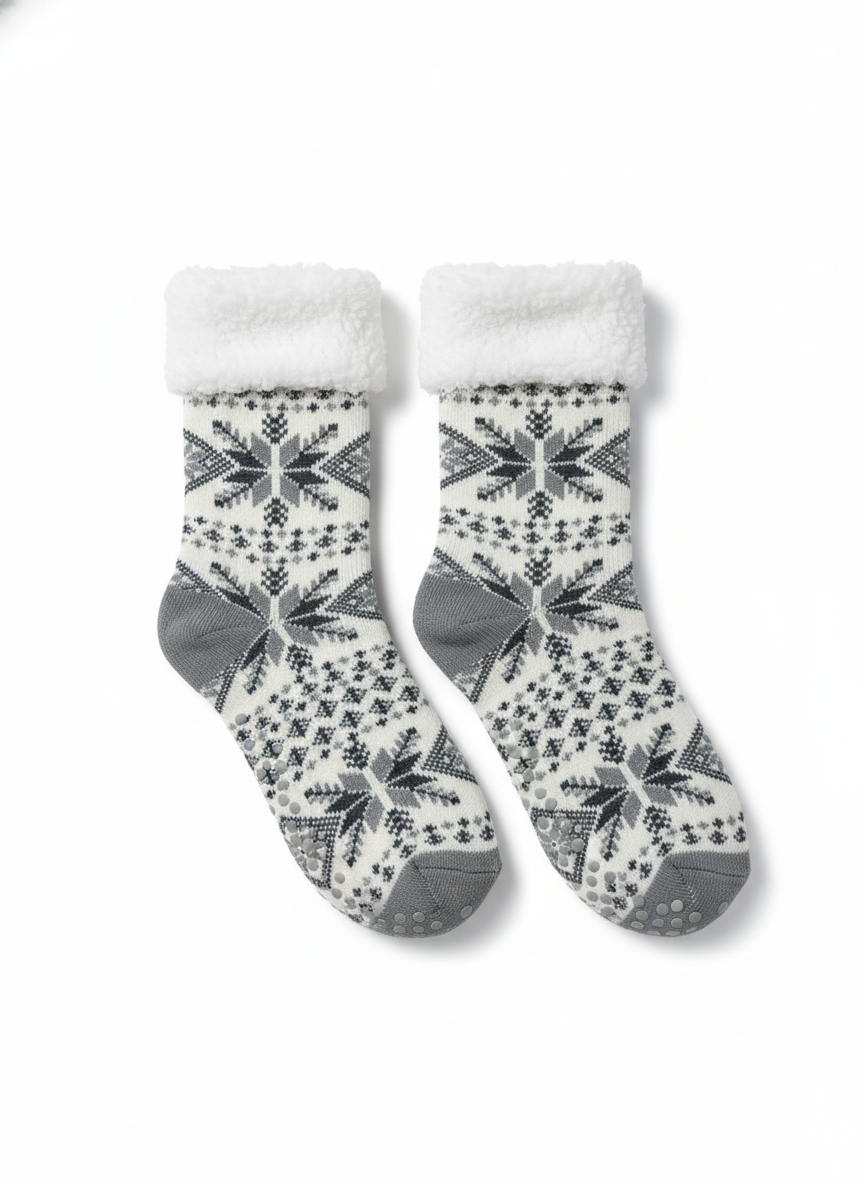 Plush Sherpa Lined Slipper Socks Grey