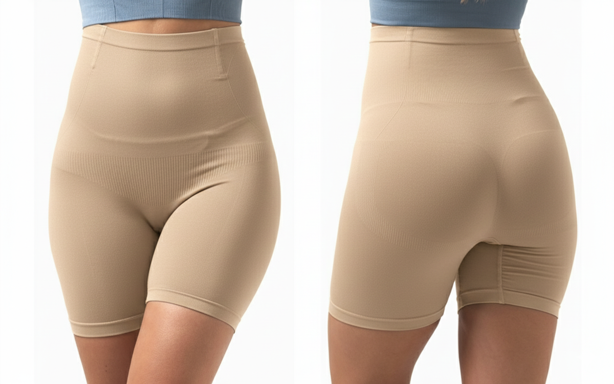 Faja corta sin costuras Isadora de talle alto beige para mujer