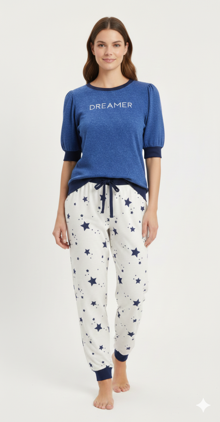 Conjunto de 2 pijamas Dreamer de estrellas azul marino/blanco - Sol, luna y estrellas