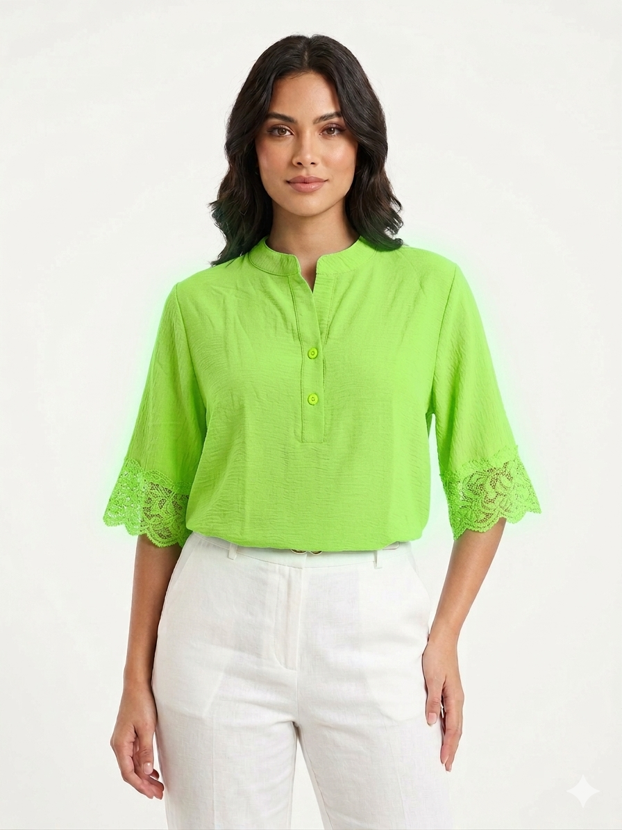 Blusa de mujer Air Flow, Henley de 2 botones, Apple - Liz & Lilli