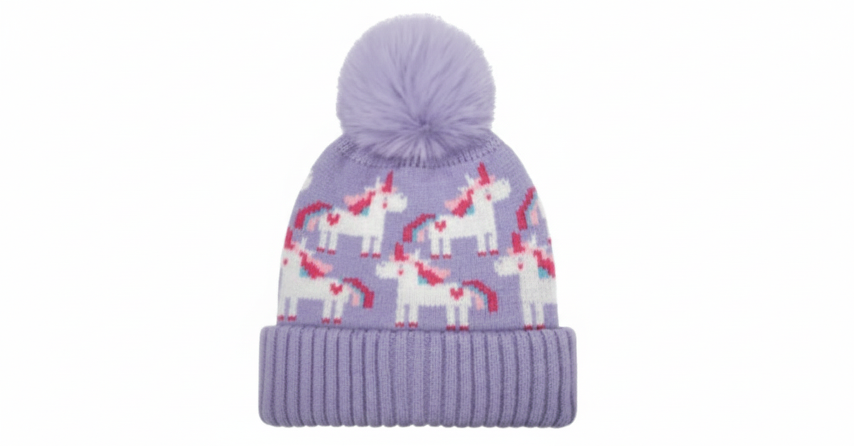 GORRO UNICORNIO CON PUÑO PARA NIÑAS PEQUEÑAS, MORADO