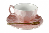 Taza con plato y cuchara (rosa)