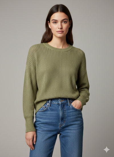 Jersey celadón perforado holgado - Ninety