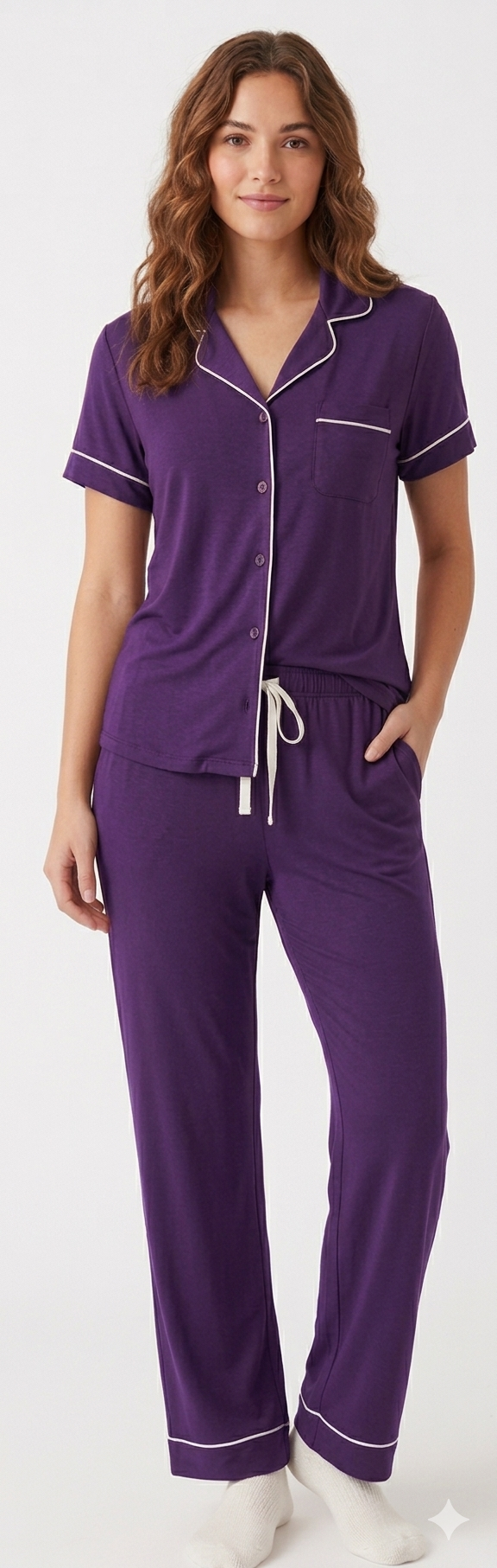 Conjunto de pijama de punto de melocotón de 2 piezas - Violeta