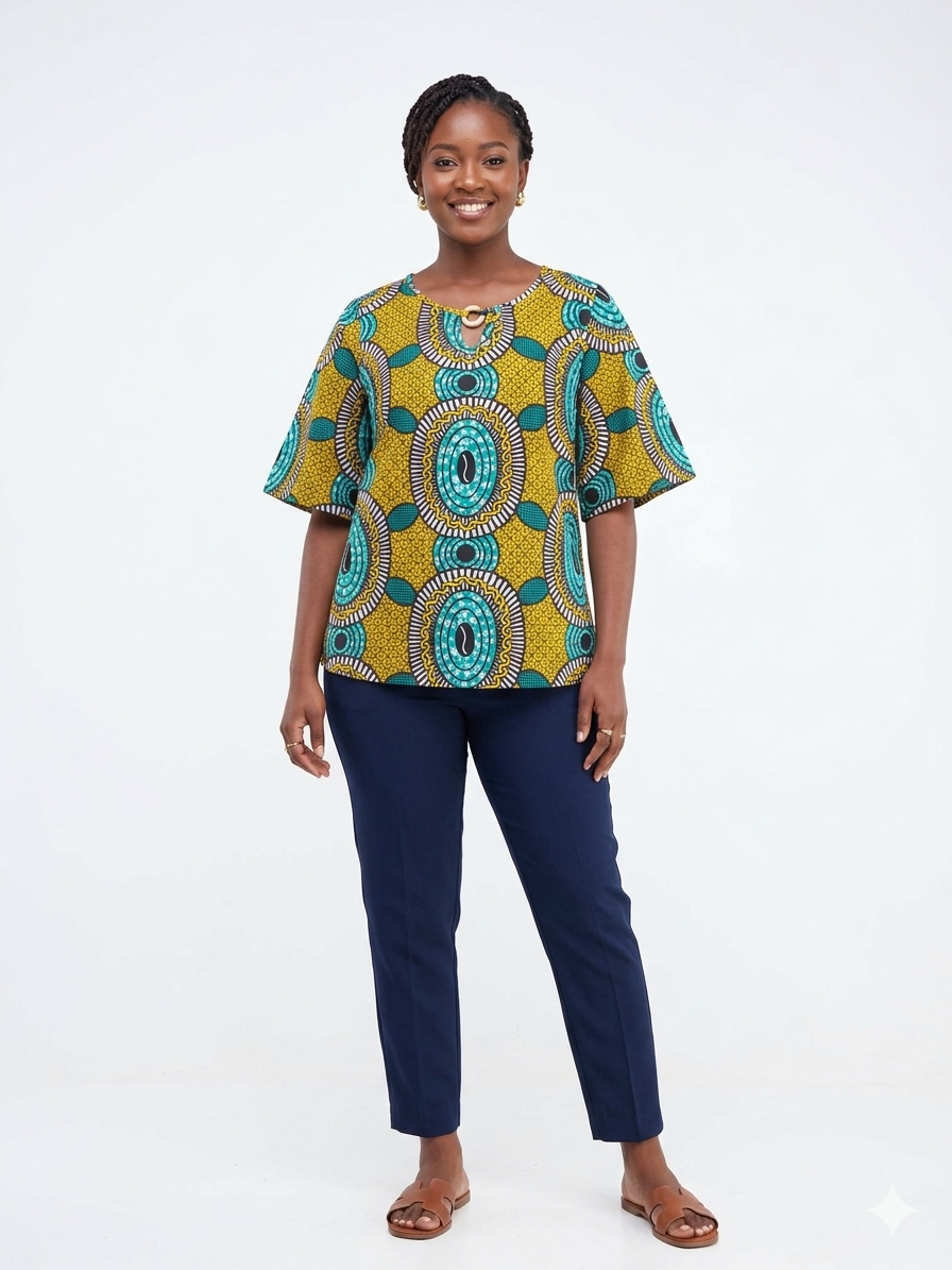 Camisa de Dama Amarillo-Turquesa Multi - Etnia Negra