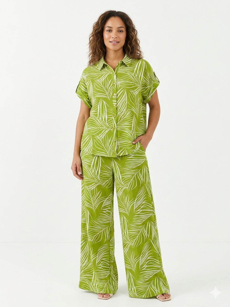 Conjunto de camisa con botones frontales y cuello tipo campamento Woodbine Ivory