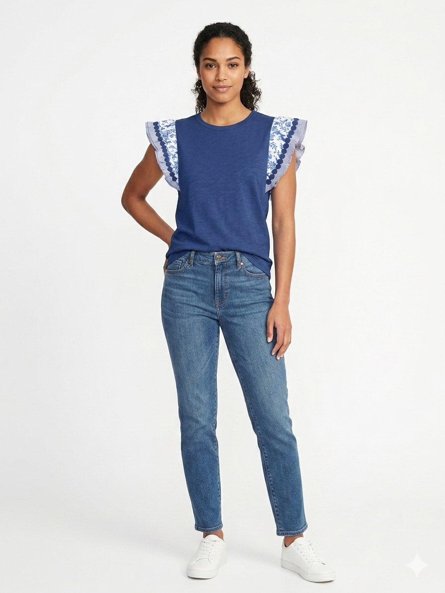 Blusa de manga corta dos en uno azul