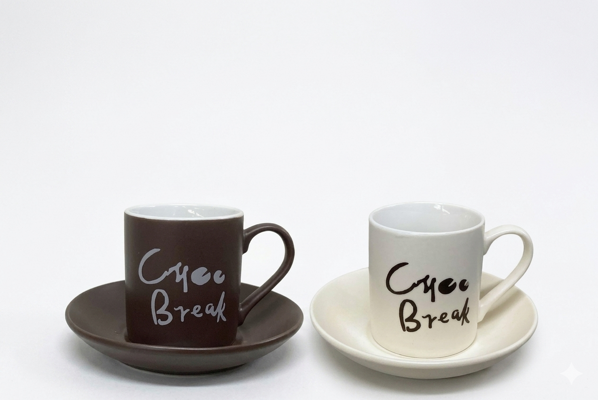 Juego de tazas y platillos Crema-Marrón, 8 piezas