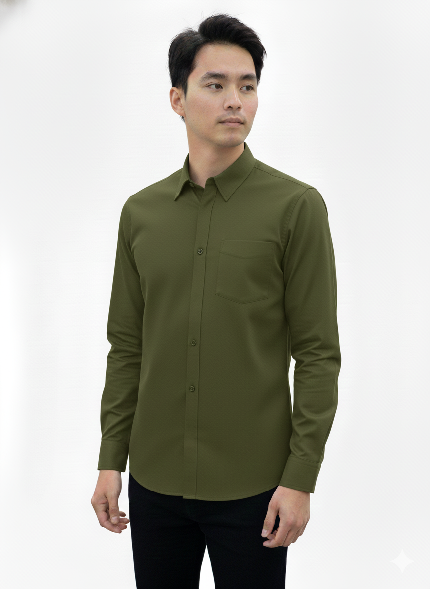 Camisa de manga larga oliva - Just Blu