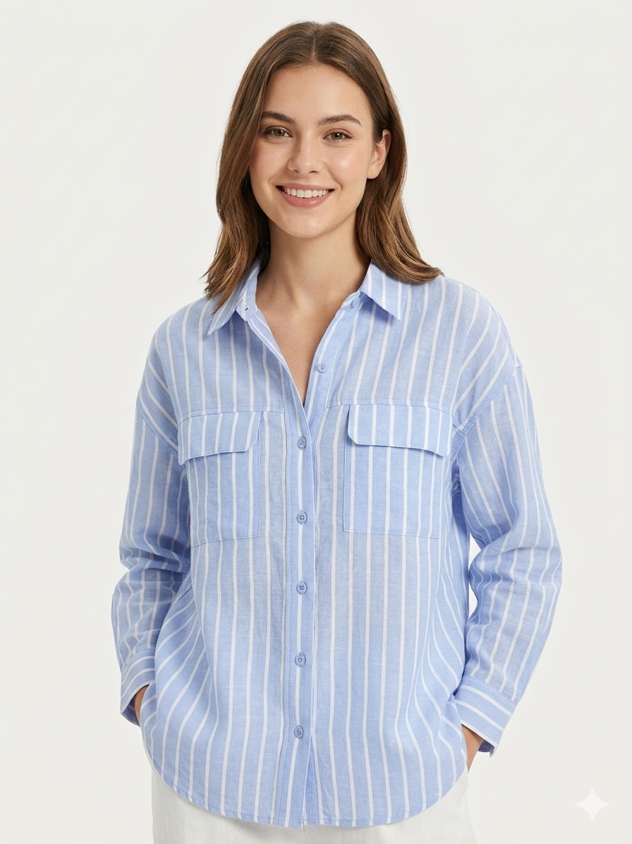 Camisa de mujer, azul blanco