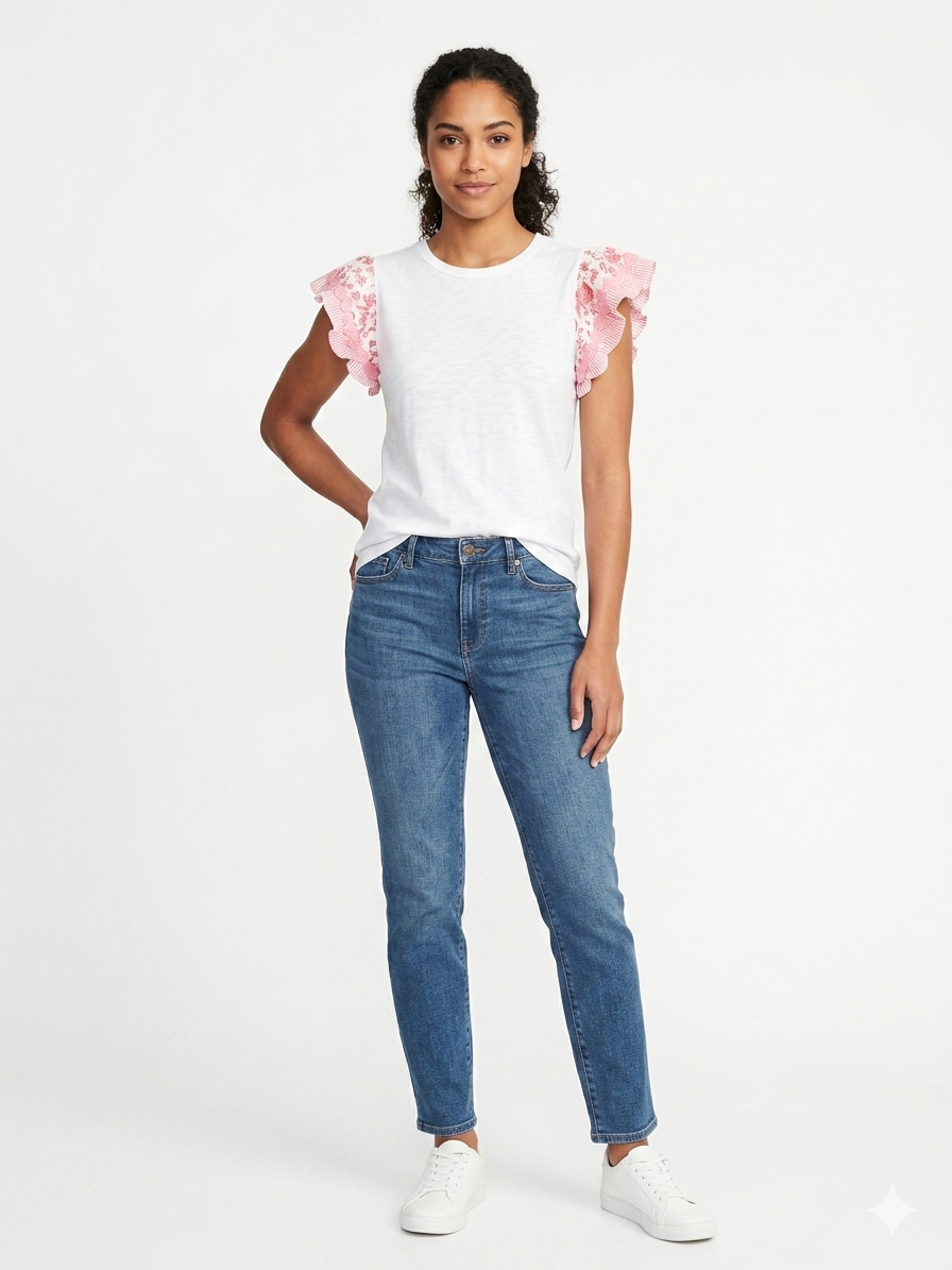 Blusa con manga de dos piezas blanca-rosa