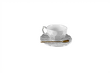 Taza con plato y cuchara grises