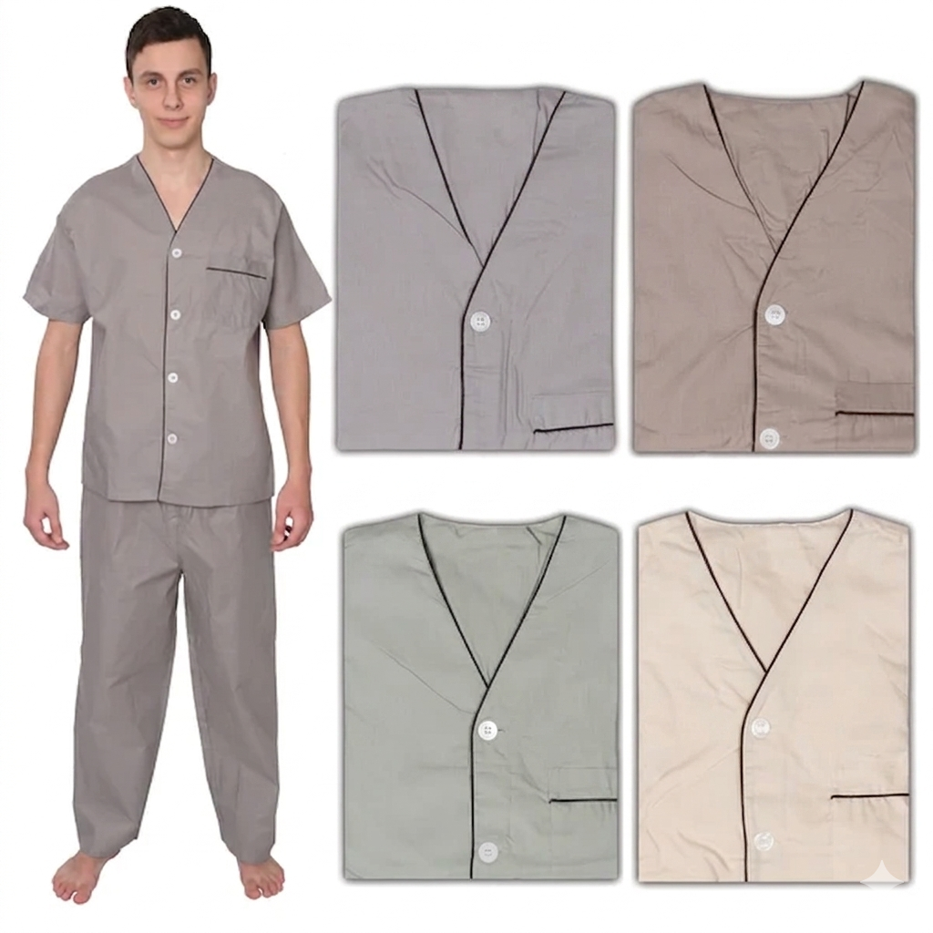Pijama de hombre manga corta con pantalón largo corto beige