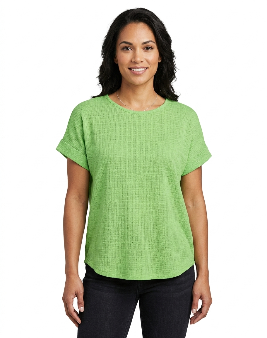 Blusa dolman de manga y cuello redondo con botones decorativos en la parte posterior, diseño de manzana - Ninety