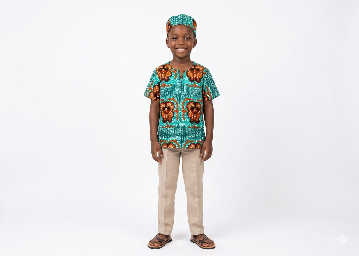 Camisa Niño Turquesa-Mostaza (Etnia Negra)