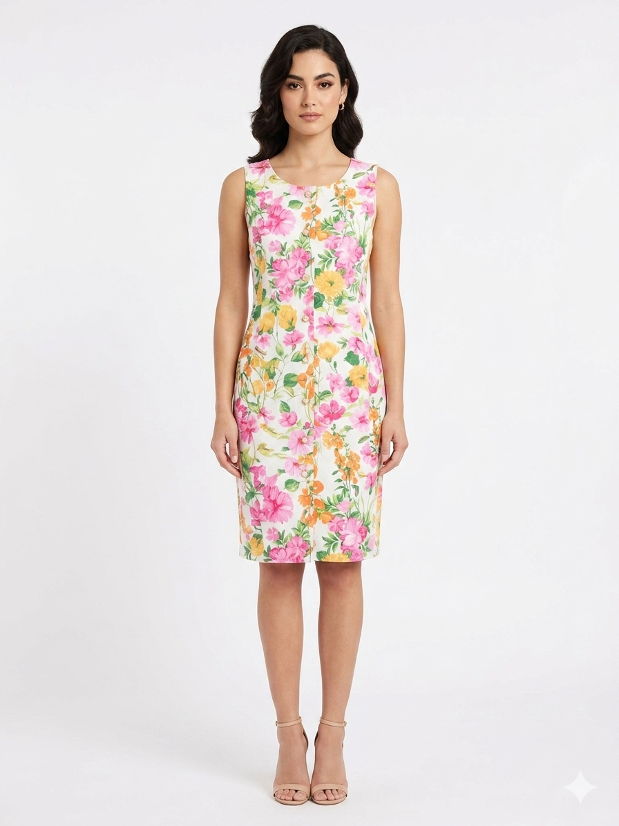 Vestido Manga Marfil-Rosa-Amarillo - Shelby & Palmer