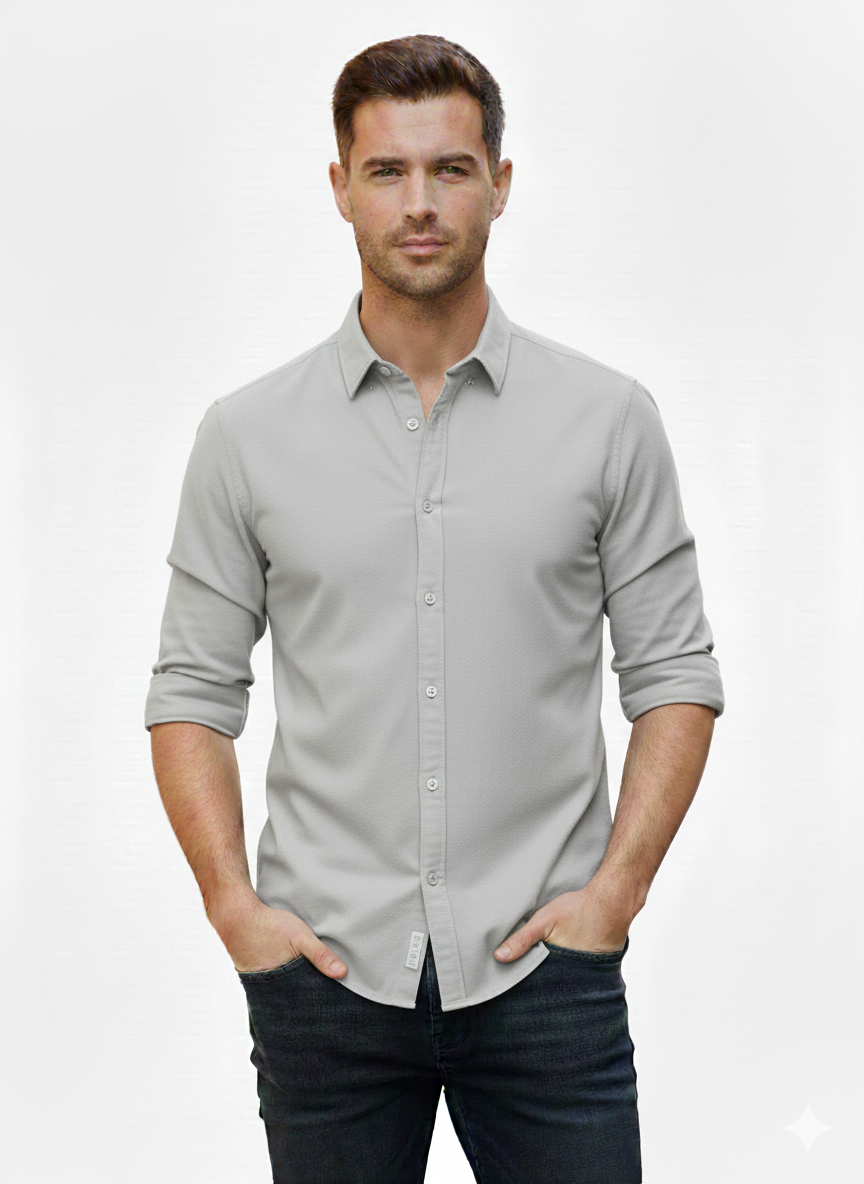 Camisa Manga Larga Gris Claro - Just Blu