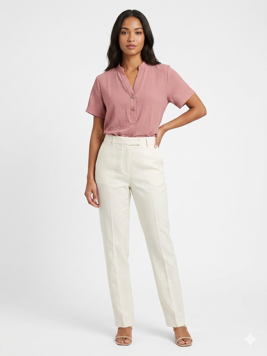 Camiseta de mujer transpirable, Henley de 2 botones rosa - Liz & Lilli