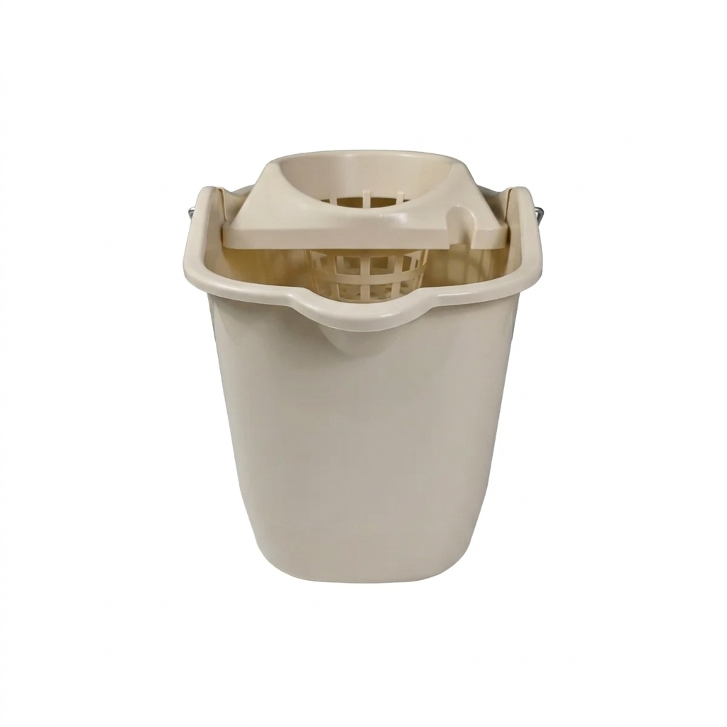 Cubo de fregona de plástico de 4 galones/15 litros con ruedas beige