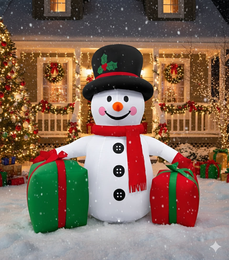 6FT Tall Inflatable Christmas Snowman with two Gifts