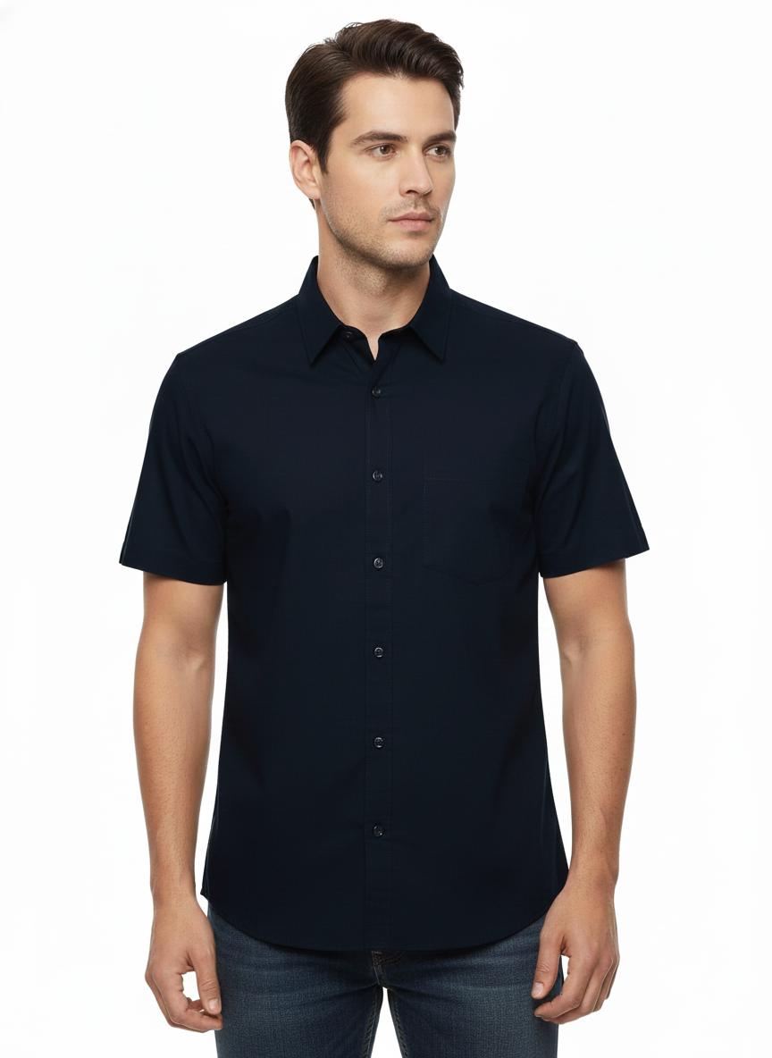 Camisa de manga corta en azul marino - Just Blu