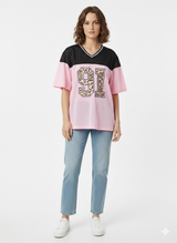 Cheetah v Neck Jersey Light Pink